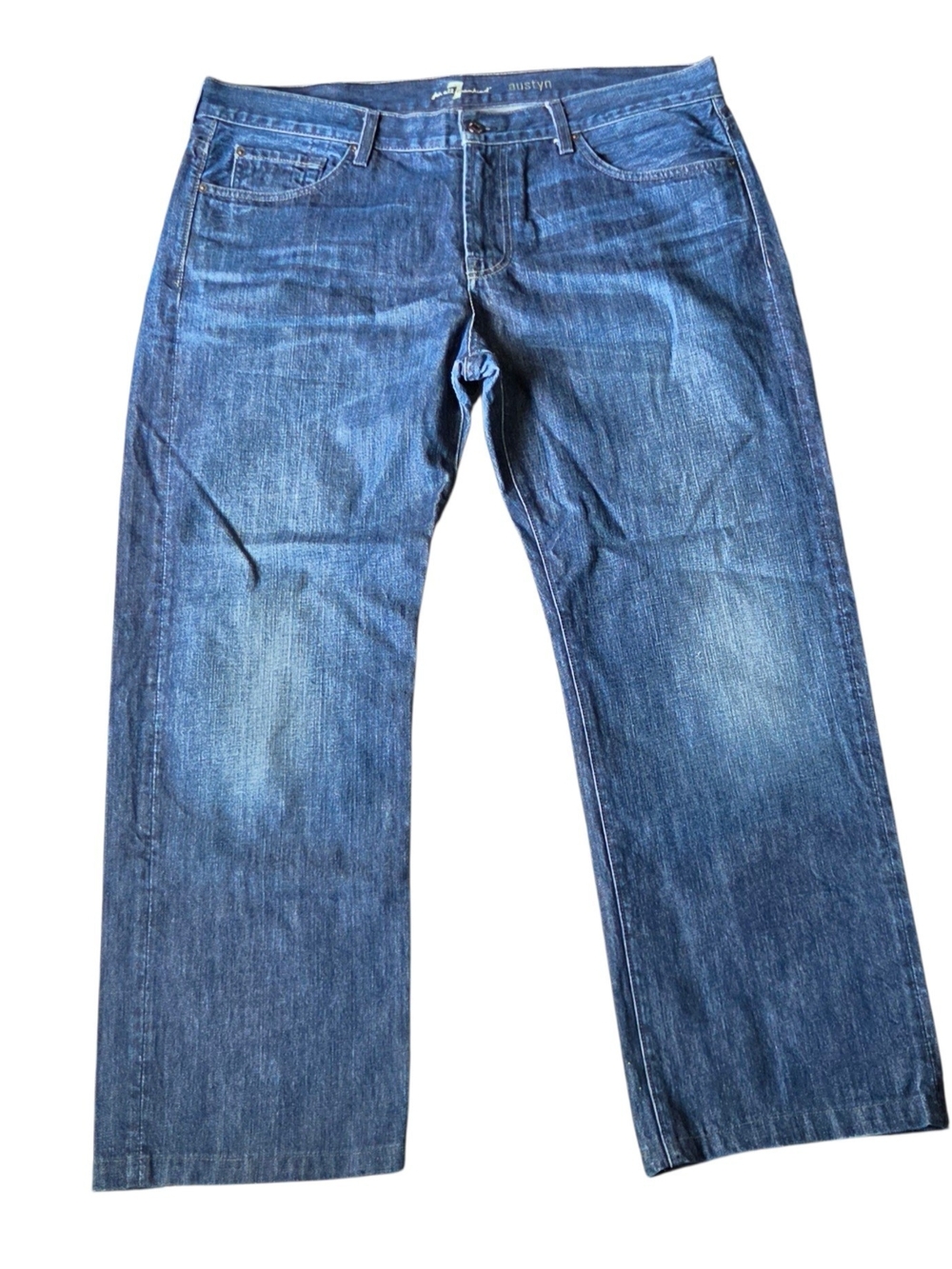 7 For All Mankind Austyn Distressed Blue Relaxed Straight Jeans. Size 38